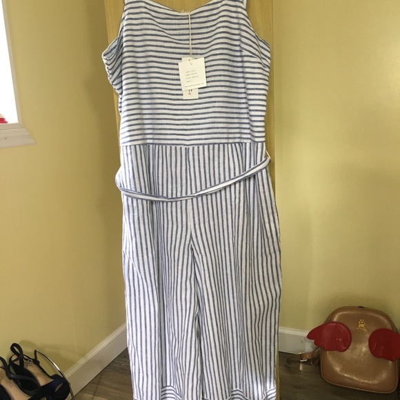 Talia Striped Linen Jumpsuit NWT - Picture 3 of 7